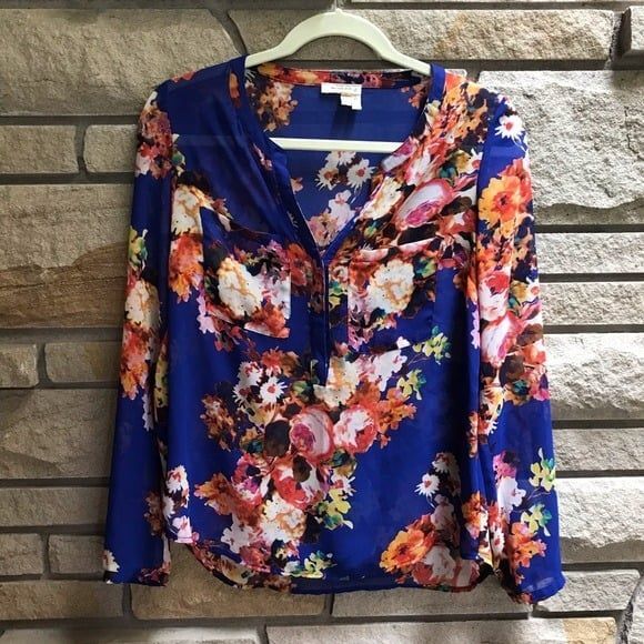 Anthropologie Floral Blouse by Meadow Rue Kennedia Henley Blue XS - Picture 3 of 10